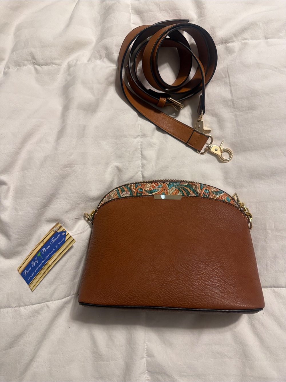 NWT - Boca Golf Bags - Tan Leather Crossbody with Two Removable Straps